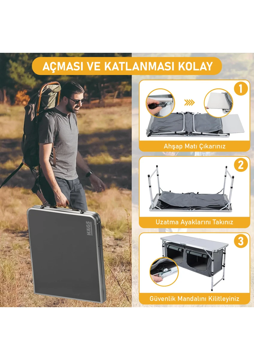 Saklama Dolaplı Kamp Masası, Katlanabilir Alüminyum Piknik Kamp Masası Mutfağı Dolabı Antrasit